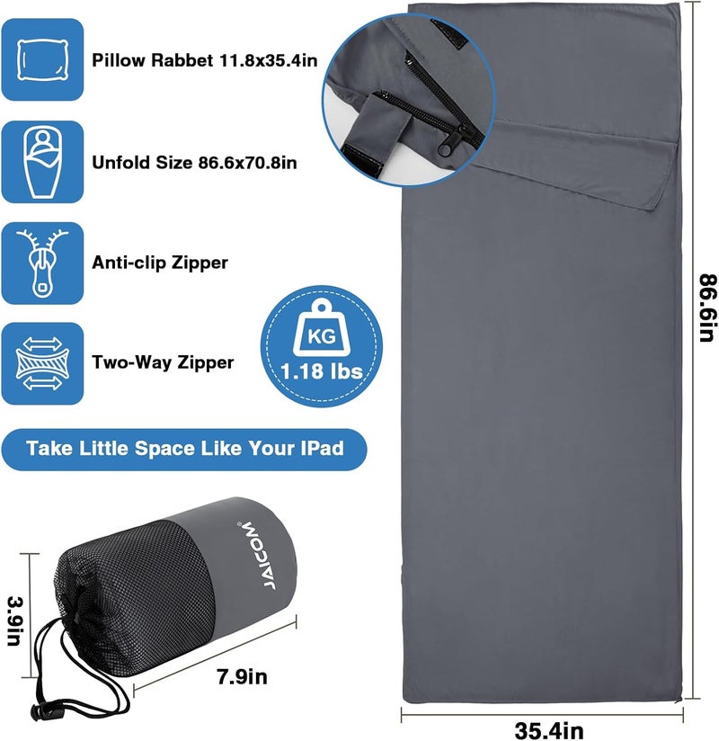 JAICOM Sleeping Bag Liner, Travel Sheets & Adult Sleep Sack, Ultralight and Portable Summer Sleeping Bag - Ideal for Backpacking, Hotels and Hostels, Business Trips, Camping - Image 2